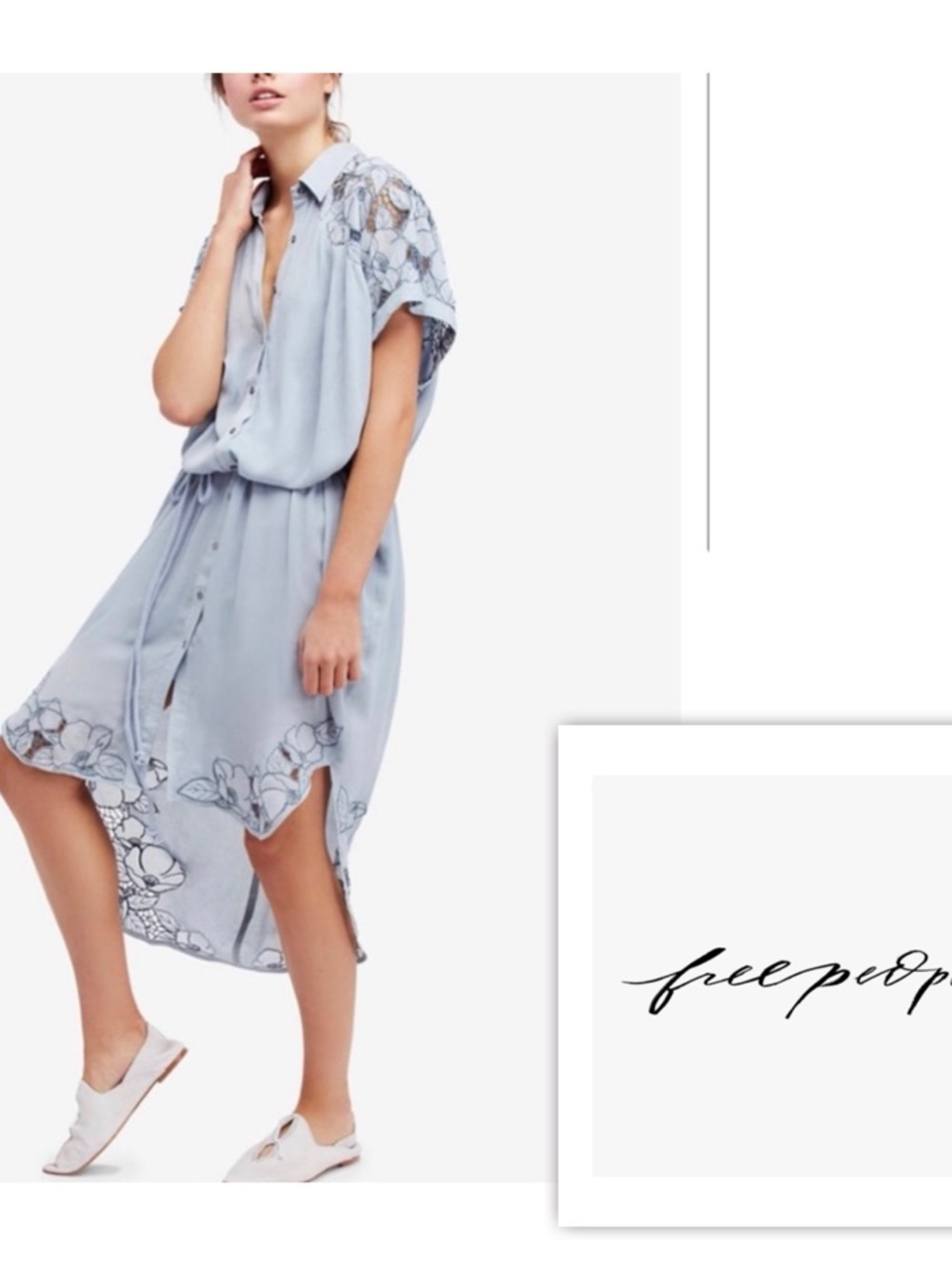 NWOT $169 Free People Women XS fits S M Cut It Out Embroidered Midi Shirtdress